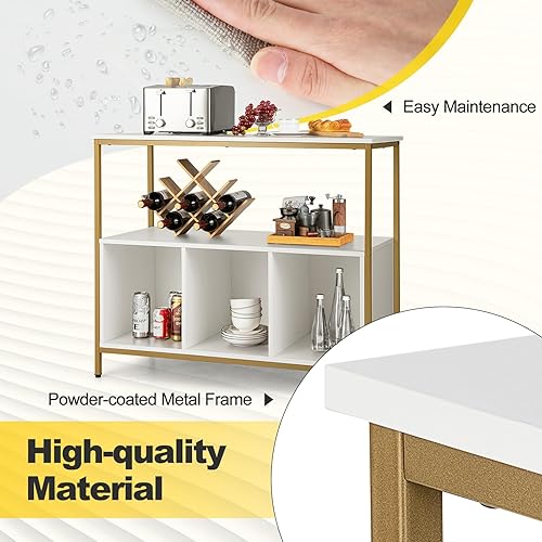 Miniatura 7 de Armario buffet con almacenamiento, aparador con 1 estante abierto y 3 cubículos, buffets y aparadores de madera, moderna mesa de café para cocina,