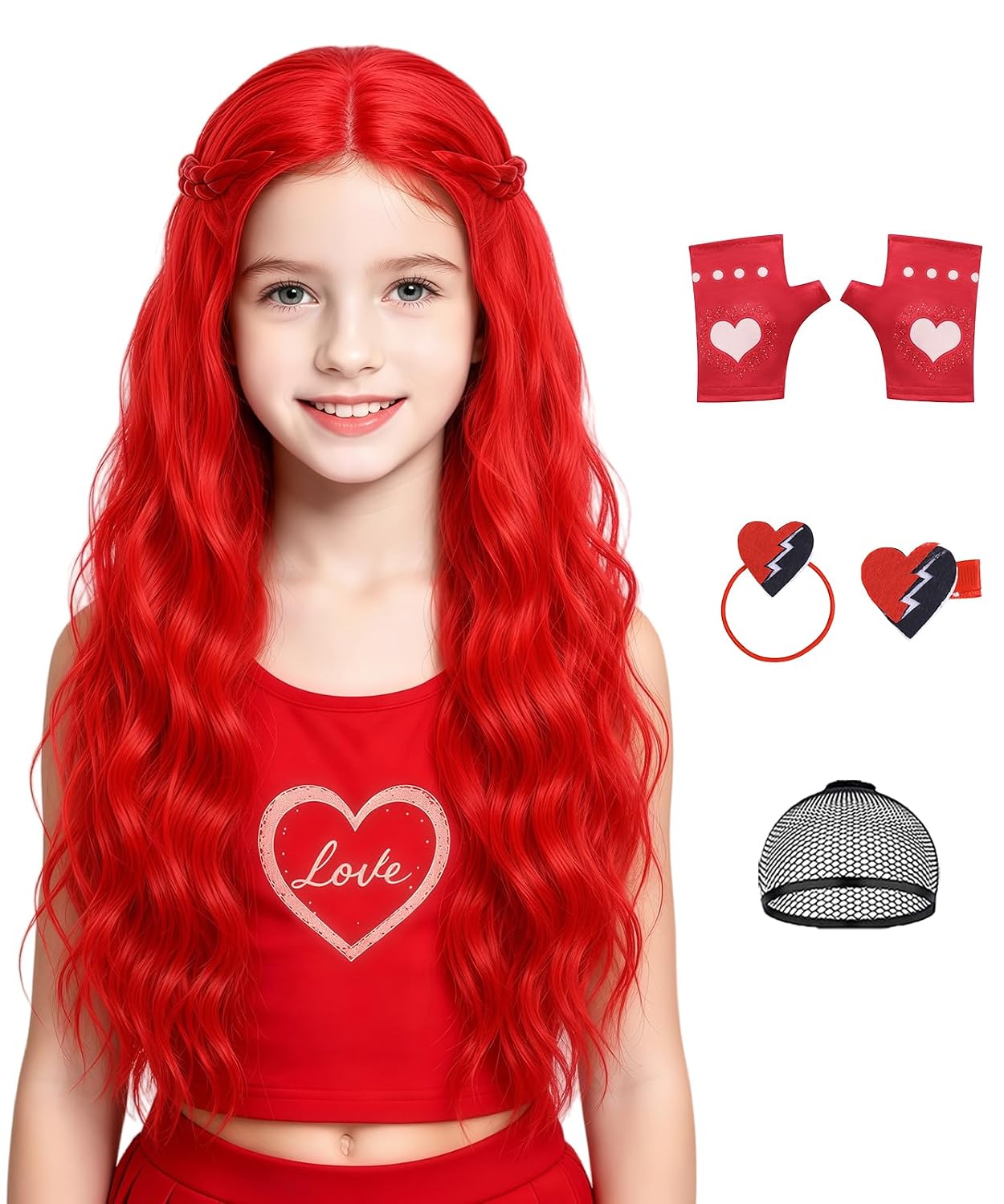 ELIM 5pcs Red Girls Braided Princess Costume Wig for Kids Halloween Z334