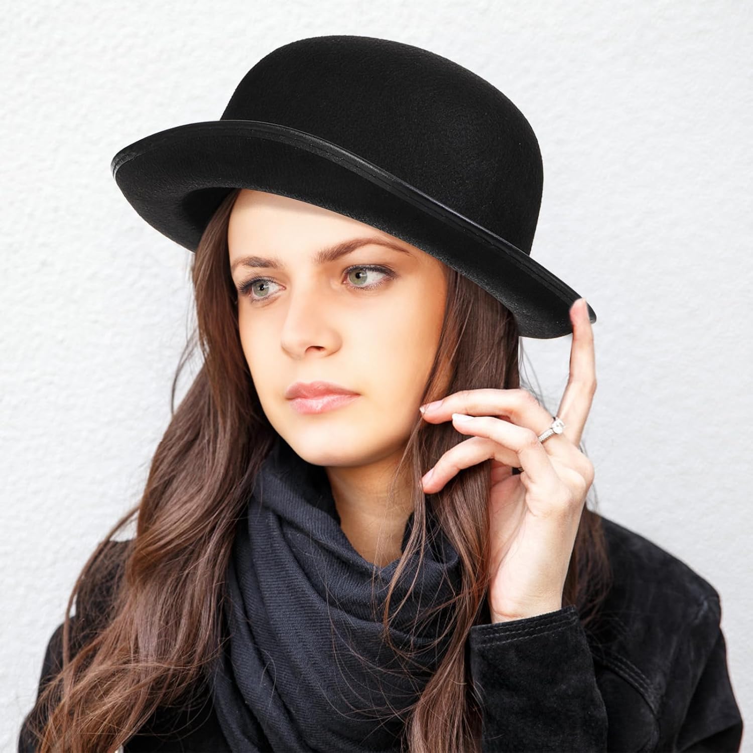 3 Pack Bowler Hat, 23" C Black Derby Hat, Felt Bolivian Costume Hat Accessories, Victorian Dress Up Hat for Men and Women, Adults - Image 6