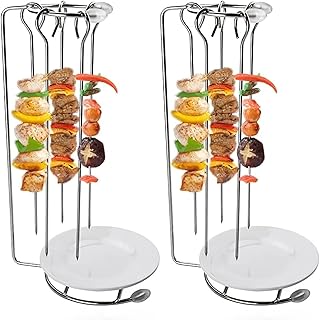 Stainless Steel Kebab Hanging Rack, Vertical Skewer Barbecue Skewer Stand, Set of 5 Flat Skewers for Grilling Kabobs with Skewer Stand, Reusable BBQ Sticks for Grill Meat Barbecue Food(2 sets)