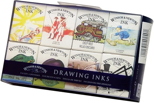 Winsor & Newton, Drawing Inks, Wiliam Collection Ink Pack Bottles ,Purple/Yellow, 8x14ml