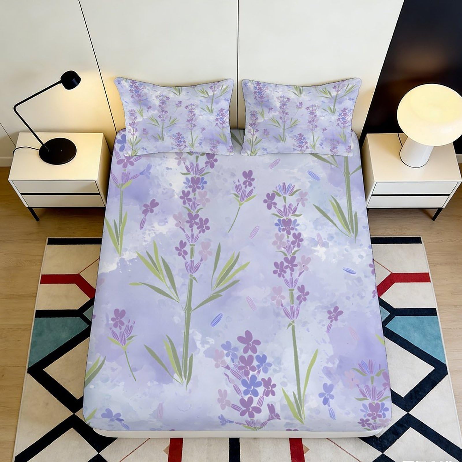 Pnayamiorkfel Style-9 3D Printed Lavender Blossom Fitted Sheet Microfiber Soft Breathable Floral Meadow Mattress Cover For Bedroom Dorm Decor 90X200x25cm