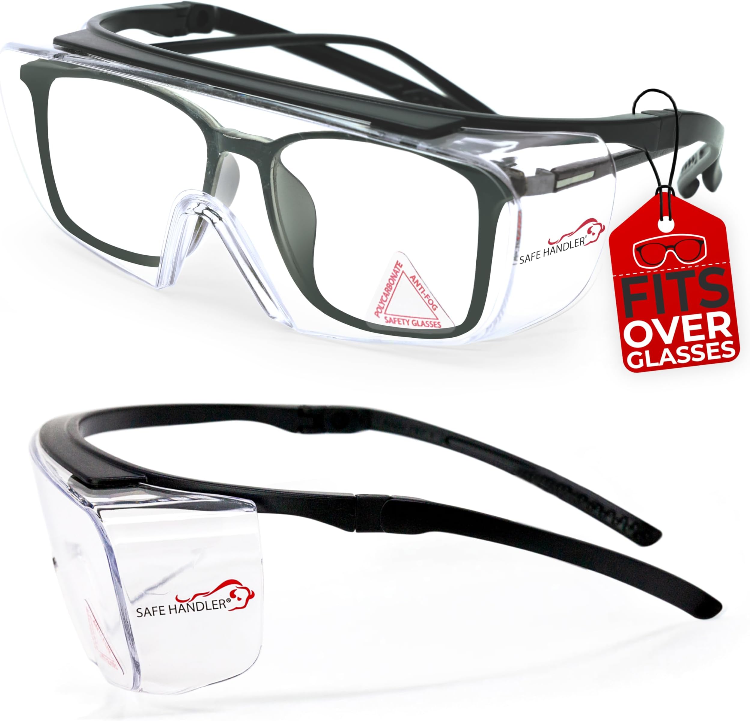 SAFE HANDLER Duarte Premium Safety Glasses Over Eyeglasses; ANSI Z87.1 Impact Resistant Polycarbonate Lenses with Anti-Fog & Scratch, UV400 Protection Safety Goggles (1 Pair)