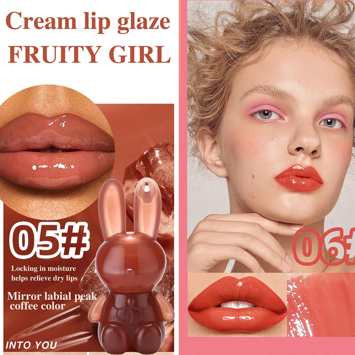 Juego de 3 brillos de labios hidratantes de conejo, esmalte labial líquido de gelatina hidratante, antiadherente impermeable, de larga duración, lindo maquillaje 3