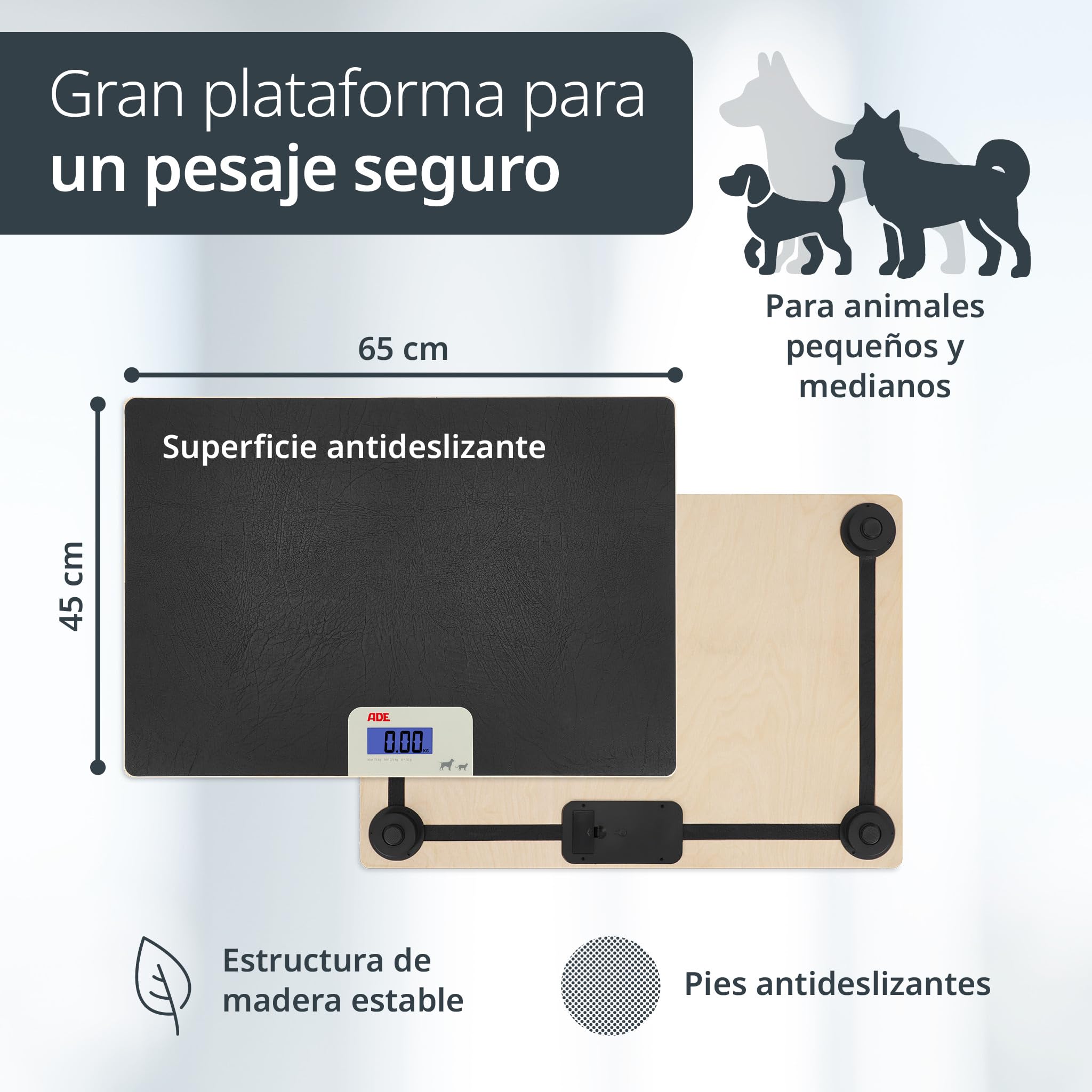 ADE Báscula digital para animales de hasta 75 kg | Báscula para perros con pasos de 50 g | para mascotas pequeñas y medianas | superficie amigable con las patas | también como báscula para gatos y