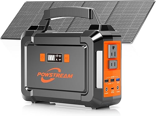 POWSTREAM Estación de energía portátil de 296 Wh con panel solar de 60 W, generador solar con paneles incluidos, salida de CA de 300 W, banco de