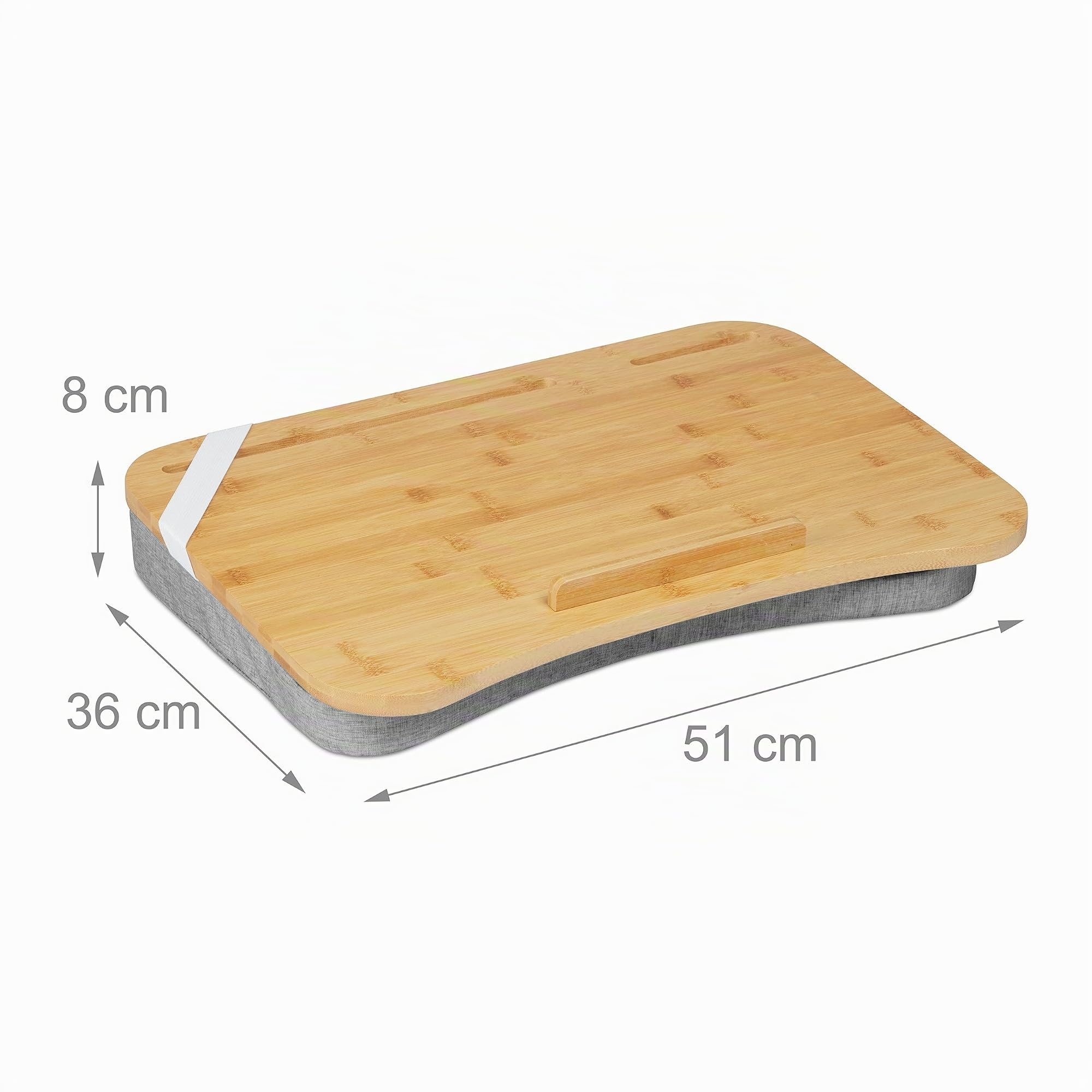 Relaxdays Support Ordinateur Portable Bambou Mousse Mémoire 51x36 cm Lit Canapé Nature Gris