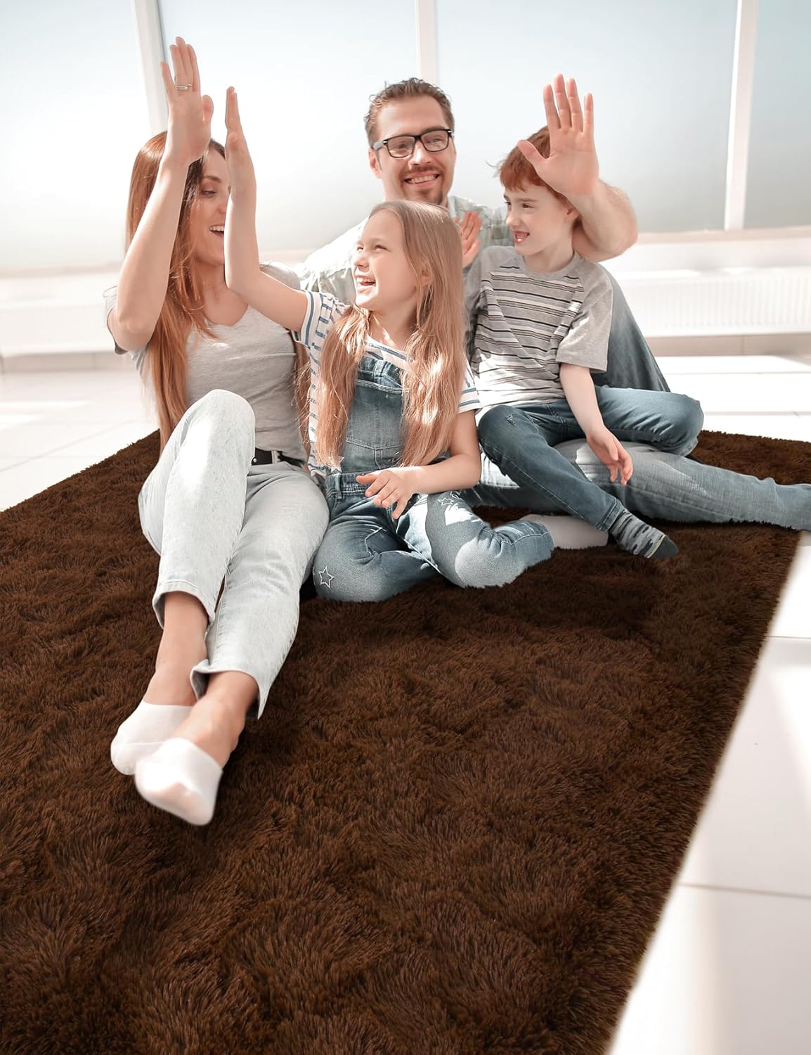 Macgace Fluffy Area Rugs for Bedroom Decor Aesthetic, 4x6 Brown Shag Rug with Non-Slip Dots for Living Room, Furry Plush Mat Washable Fuzzy Carpet Modern Home Decor for Kids Nursery Teens Room