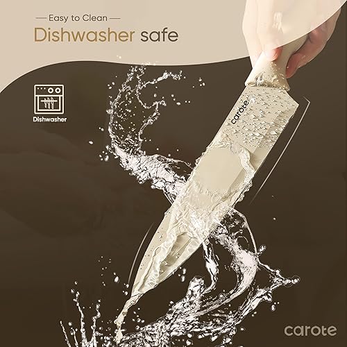 Miniatura 7 de CAROTE Juego de cuchillos de cocina de 12 piezas, hoja de acero inoxidable con revestimiento antiadherente de cerámica, cuchillos con protectores de