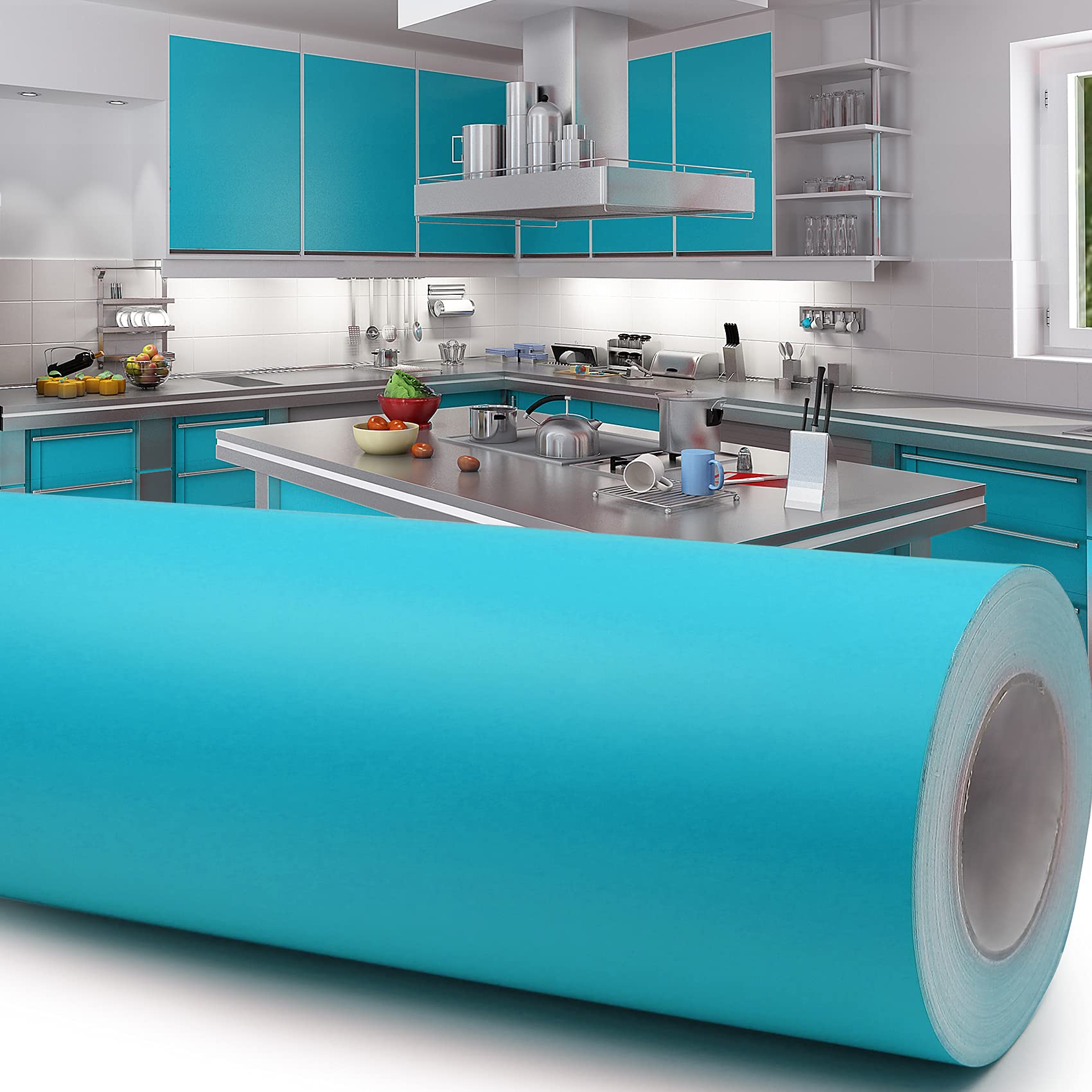 Lámina adhesiva de 10 m x 63 cm para plóter + rasqueta brillante o mate, para muebles, cocina, baño, decoración (066 azul turquesa mate)
