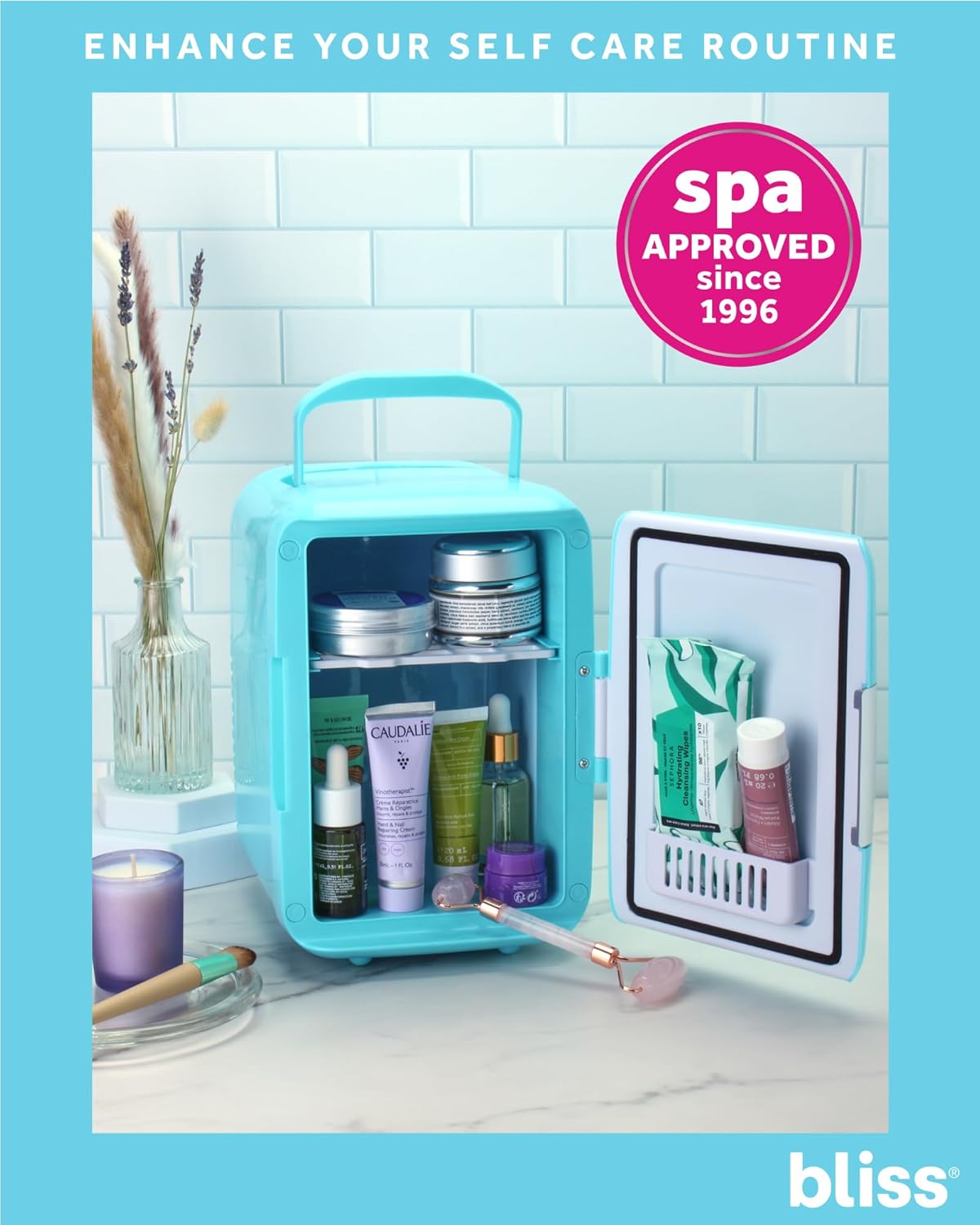 Bliss Skincare Fridge - 4Liter Portable Refrigerator for Makeup and Skin Care Products - Mini Fridge for Bedroom, Office, Car, Light Blue