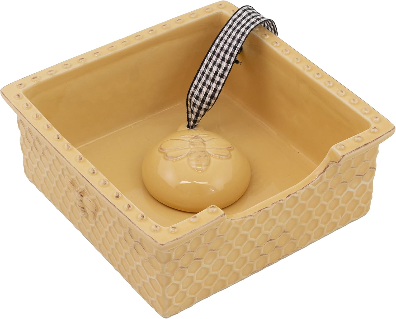 Boston International Embossed Stoneware Napkin Holder Caddy, Cocktail Size, Honeycomb