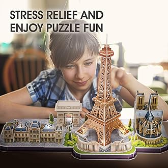 CubicFun 3D Puzzles for Kids Ages 8-10 LED Paris Cityline, Toys Arts for 8-12 STEM Projects for Kids for Teens Home Decor