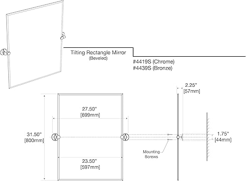 Miniatura 5 de Gatco 4419S - Espejo rectangular de café cromado, 31.5 pulgadas de alto x 27.5 pulgadas de ancho