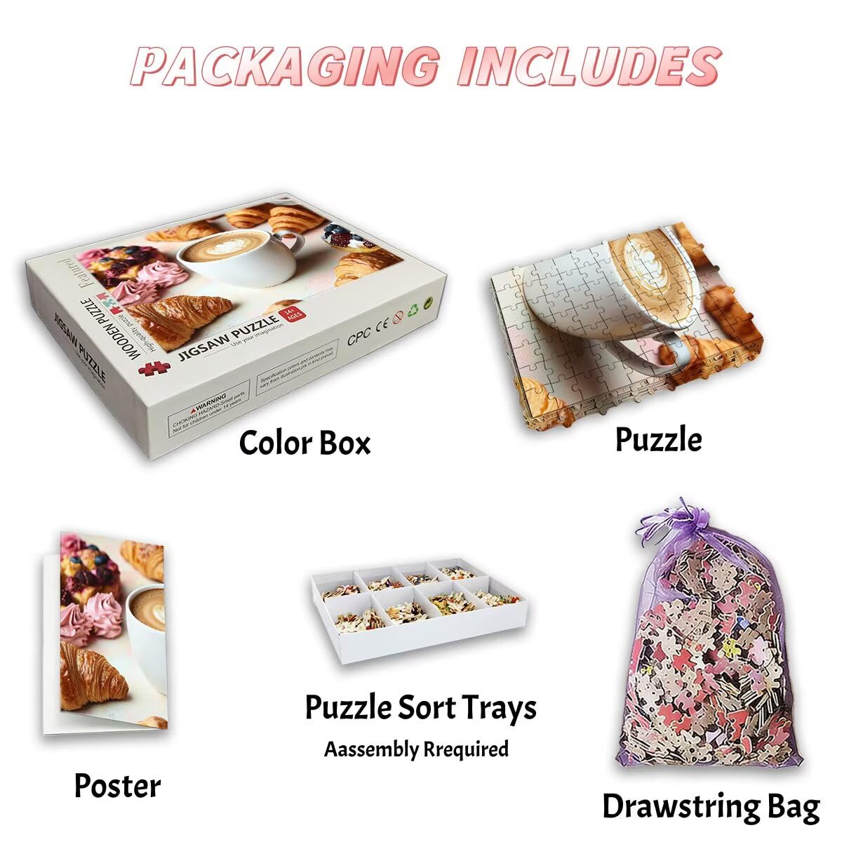 Puzzle 5000 sztuk dla dorosłych kawa, puzzle chleb, puzzle 5000 sztuk dla dorosłych, drewniane puzzle z pudełkiem na prezent rozmiar 156 x 105 cm, wyzwanie puzzle dla całej rodziny, prezent dla kobiet