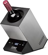 CASO WineCase One Inox Single Bottle Wine Cooler, Temperature Range 5-18°C, for Bottles up to 9cm Diameter, Touch Control, Stainless Steel Case, Small