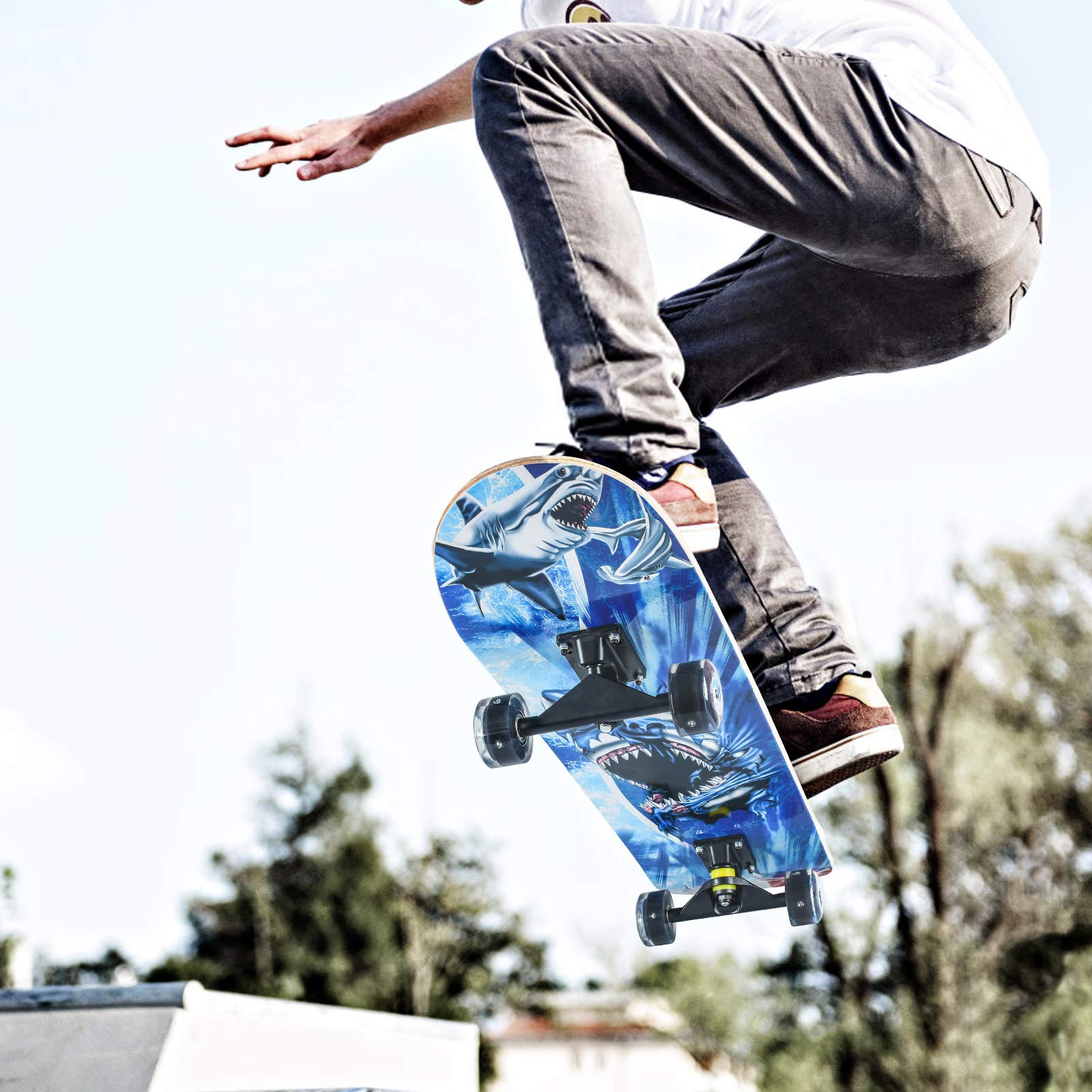 Skateboards für Anfänger, 78,7 x 20,3 cm, komplettes Skateboard für Kinder, Teenager, Erwachsene, 8-lagiges Ahorn-Doppel-Kick-Deck mit konkavem Cruiser-Trick-Skateboard mit Multifunktionsskate