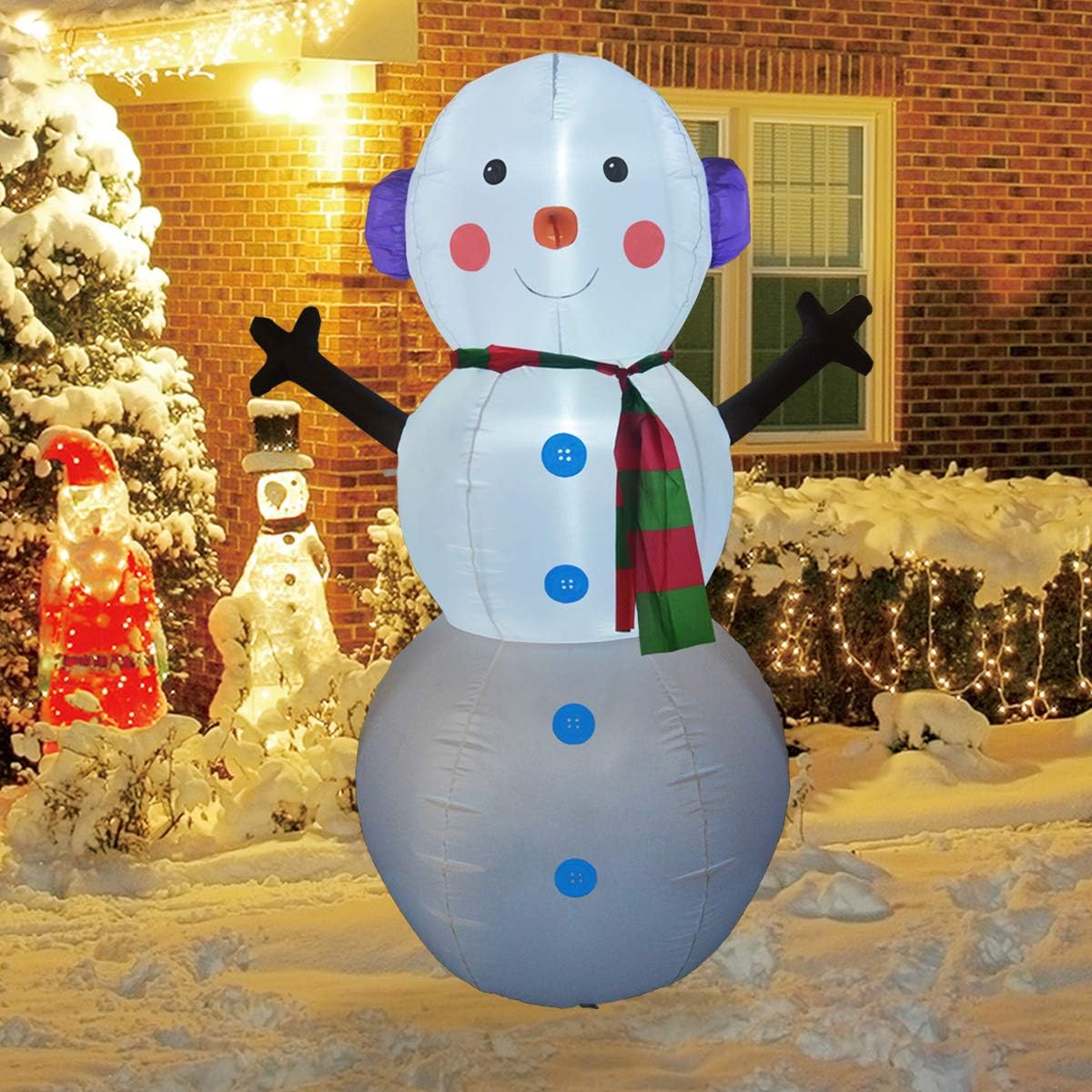 GOOSH 6 FT Christmas Inflatable Outdoor Snowman with Earbuds, Blow Up Yard Decoration Clearance with LED Lights Built-in for Holiday/Party/Xmas/Yard/Garden