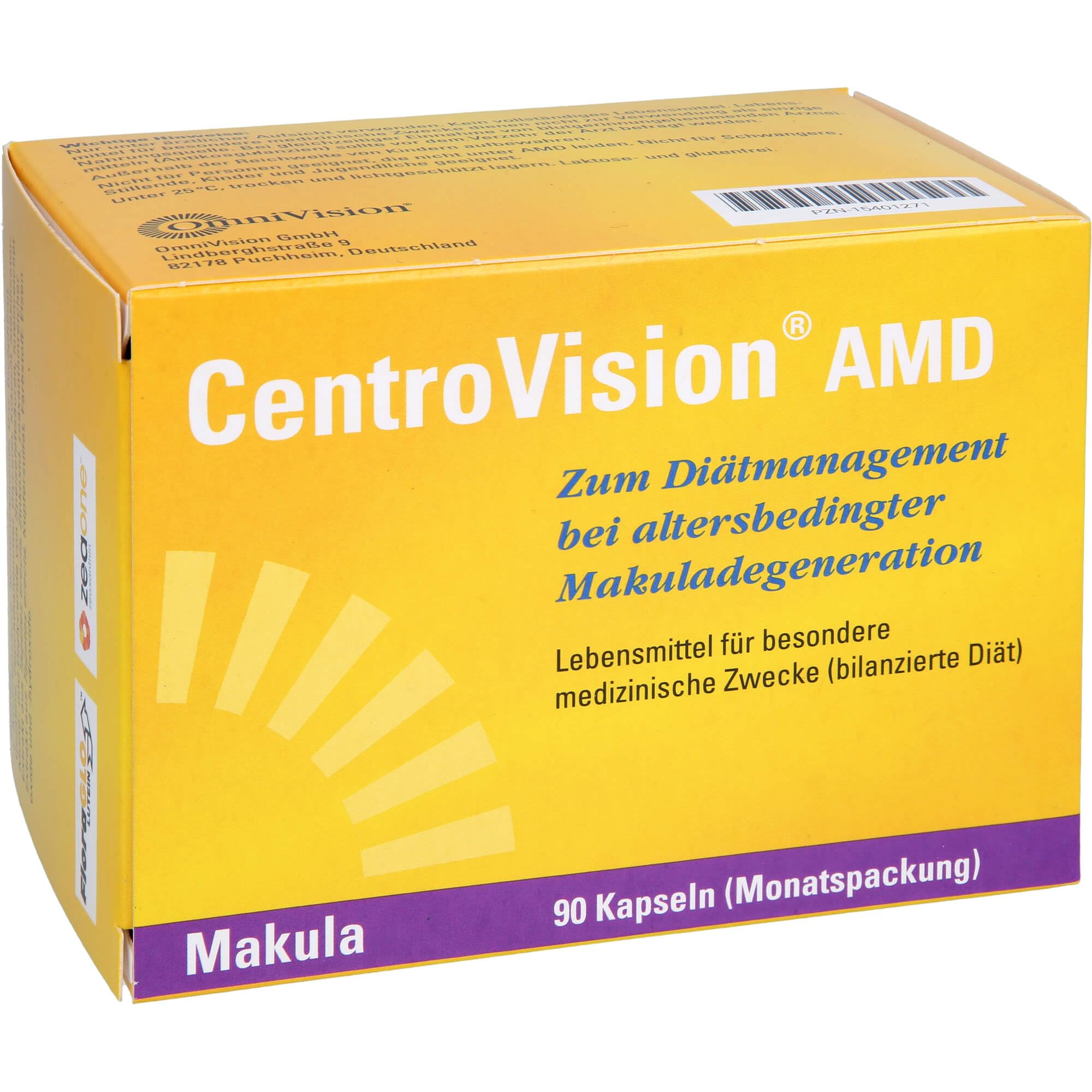 CentroVision AMD – Lebensmittel für besondere medizinische Zwecke zum Diätmanagement bei intermediärer und fortgeschrittener altersbedingter Makuladegeneration, laktose- & glutenfrei, 90 St.