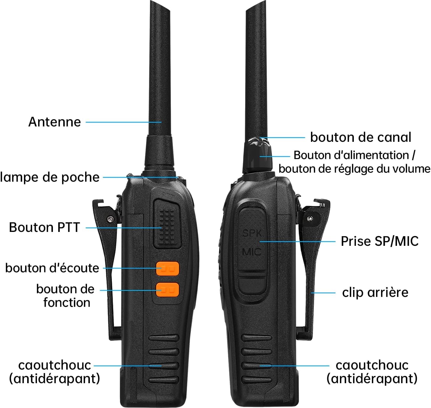 ESYNiC 4st Walkie Talkie Oplaadbare VOX Radio PMR446MHz Licentievrije, 2 Paar Draagbare 16-Kanaals Enkele Band Woki Toki Zendontvanger met USB- Oplader Oortelefoon voor Fietsen Survival Bouwplaatsen