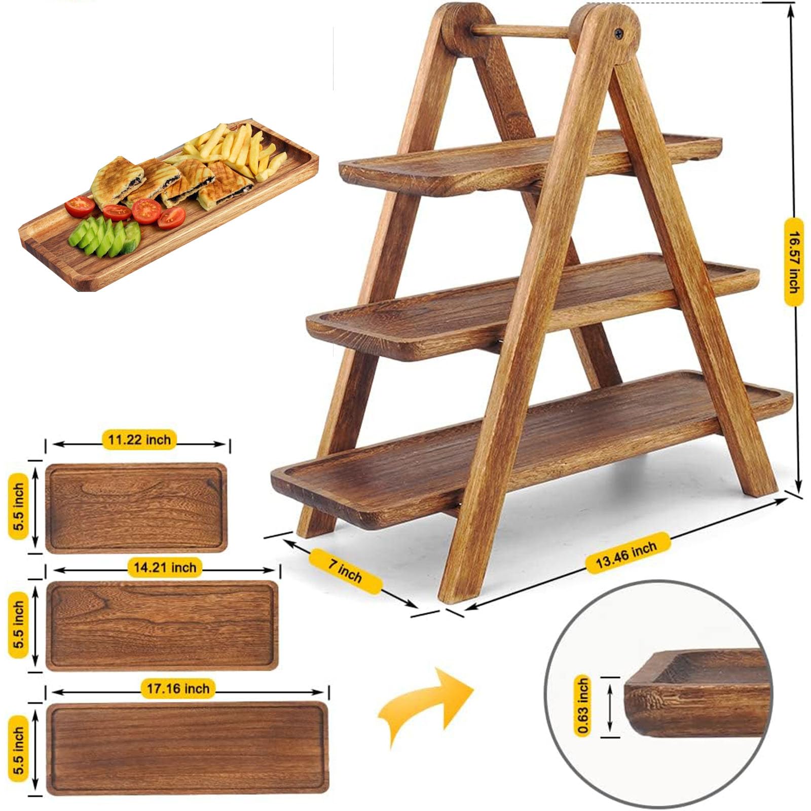 Estantes de Postres de Madera de 3 Capas, Bandejas de Pastelería, Adecuados para Fiestas, Picnics, Estantes Portátiles de Exhibición de Alimentos Plegables (#)