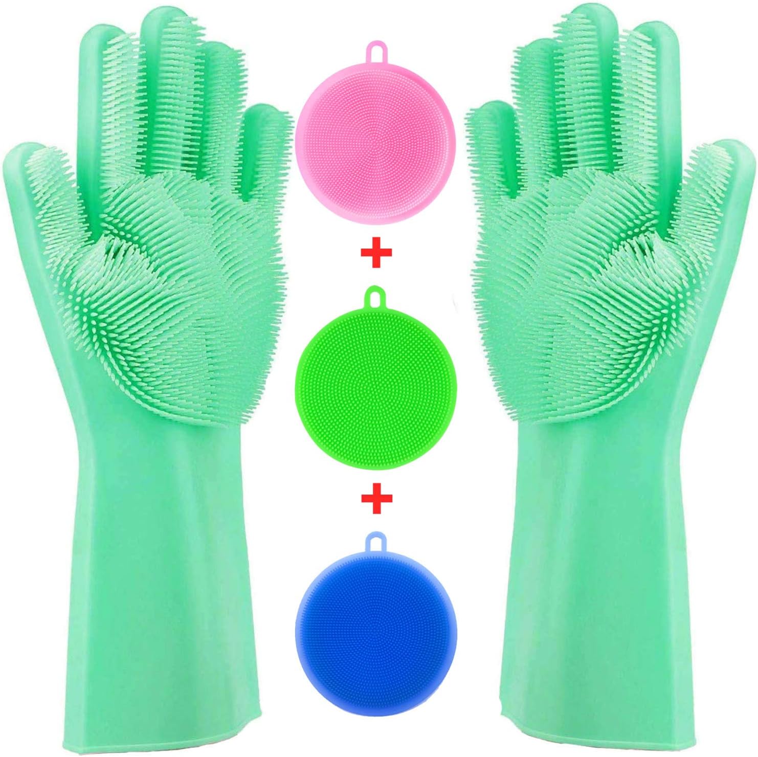 Tebba Magic Dishwashing Gloves Silicone Scrubber Sponges - Reusable Rubber Great Washing Dish Kitchen Car Bathroom Pet Care