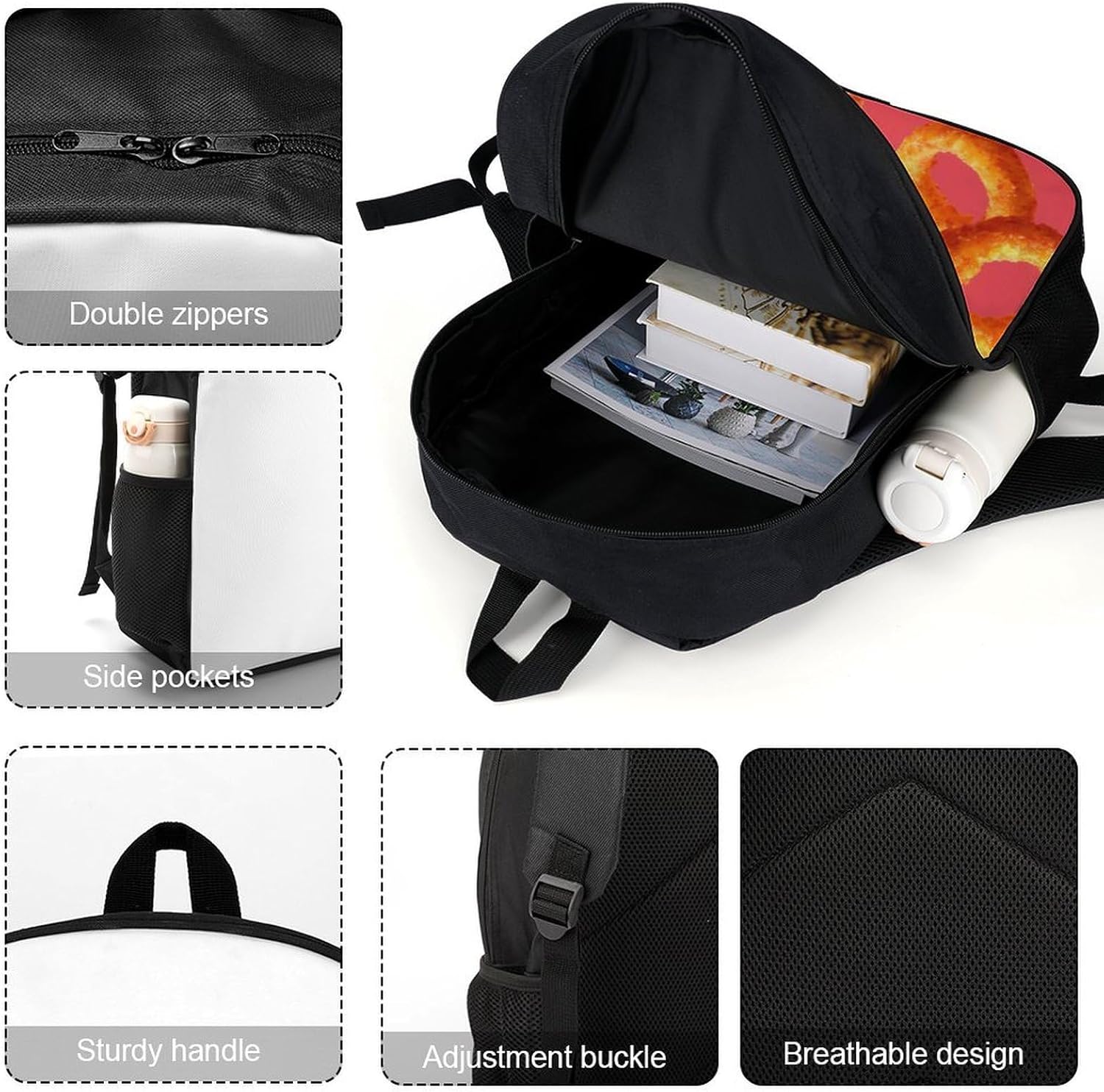 Onion Rings Travel Backpack 17 Inch Casual Daypack Bag with Adjustable Shoulder Straps