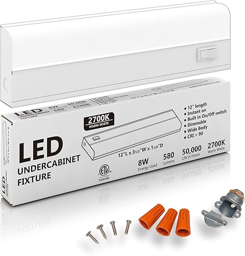 Miniatura 9 de Barra de luz LED para tareas bajo alacena, de 16W y 24pulgadas, regulable, CRI90, 5000K (luz de día), cuerpo ancho, base de metal de larga duración
