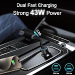 for iPhone 15/16 Car Charger, 43W 2-Port Fast USB C Car Charger Power Adapter with 6FT USB C to Type C Cable for iPhone 16e 16/15 Pro Max/Plus/iPad Pro/Samsung Galaxy S25 S24 S23 S22 S21 Ultra