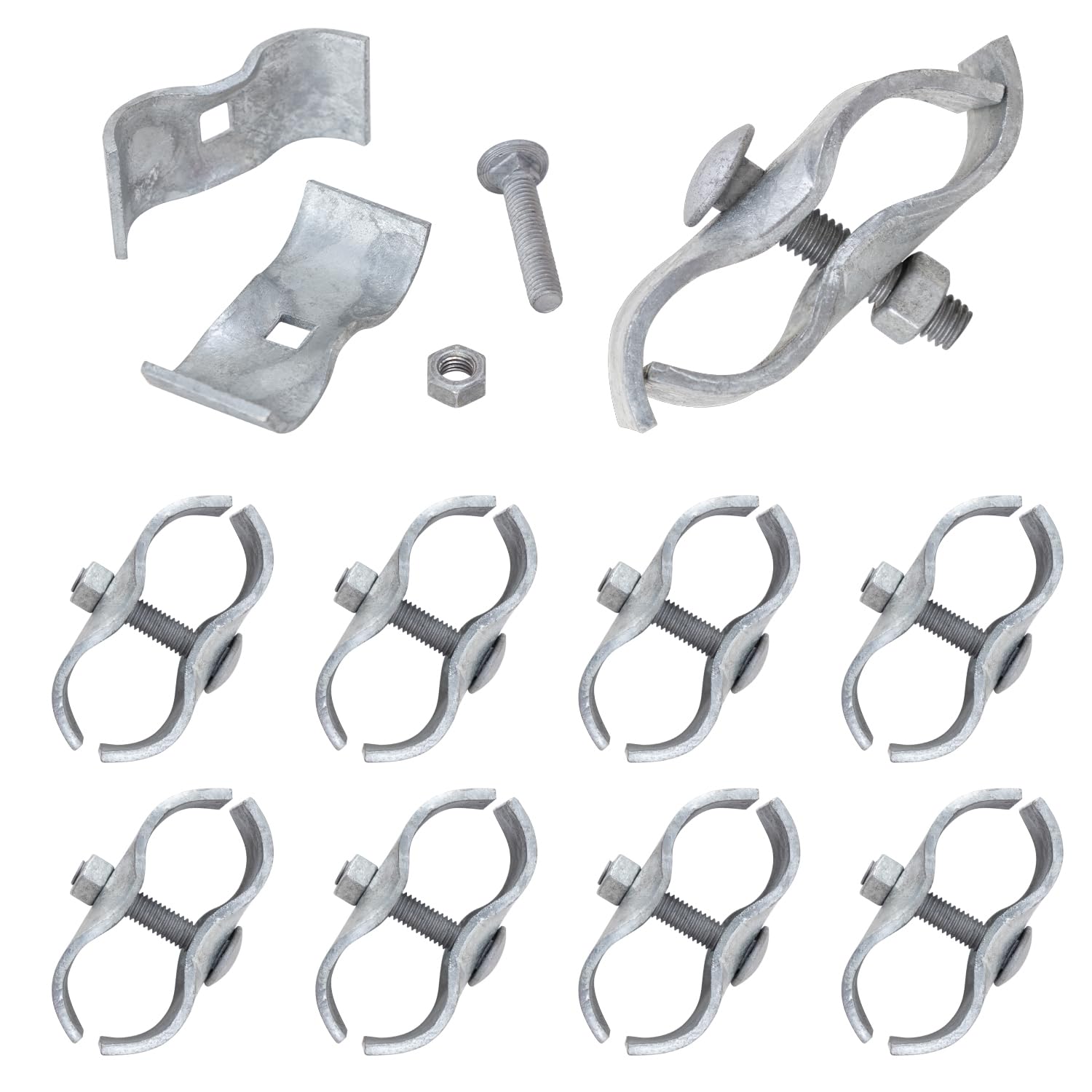 Photo 1 of VIVIDA 1-5/8" Dog Kennel Panel Clamps 10 PACK, Chain Link Fence Panel Clamps, for 1-5/8" OD Pipe, Galvanized Steel, with Bolts & Nuts