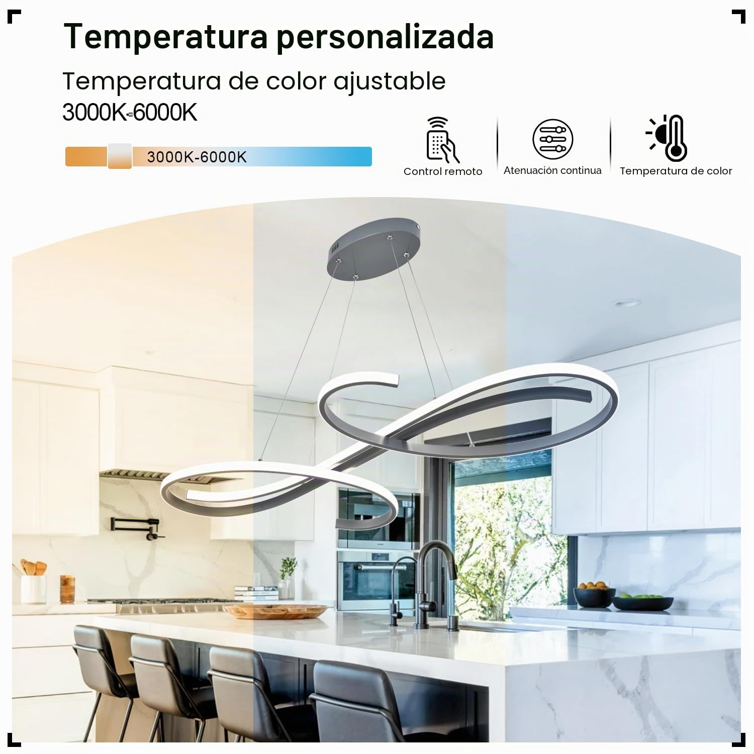 Lámpara Colgante LED Moderna para Mesa de Comedor, 100 cm de Largo, Lámpara de Comedor Regulable, Lámpara de Cocina, Lámpara Colgante Regulable,Lámpara Colgante de Diseño Lineal de 54 W para Cocina