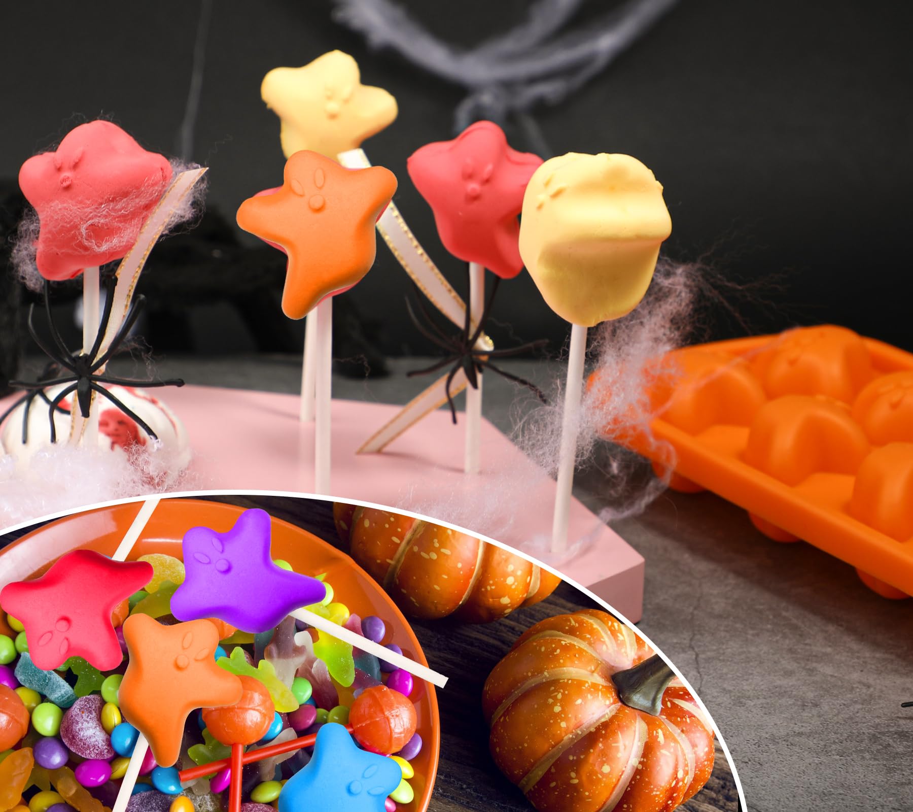 Webake Cake Pop Mold Shaped with Ghost for Halloween, 50 Pcs Sticks Halloween Cake Pop Maker Kit, Silicone Cake Pop Molds for Cake Decorations, Chocolate, Candy, Jello (Pack of 2) - Image 7