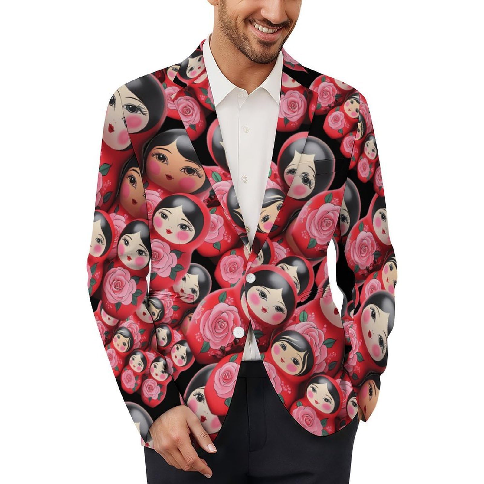Matryoshka - Chaqueta tipo blazer para hombre, estilo casual, con 2 botones, elegante, ligera, para hombre