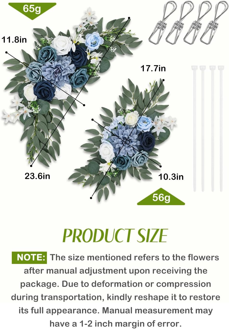 Wedding Arch Flowers Set of 2, Artificial Flowers for Decoration for Wedding Ceremony Backdrop, Wedding Floral Arrangement for Arch, Wedding Welcome Signs, Reception Decor (Dusty Blue)