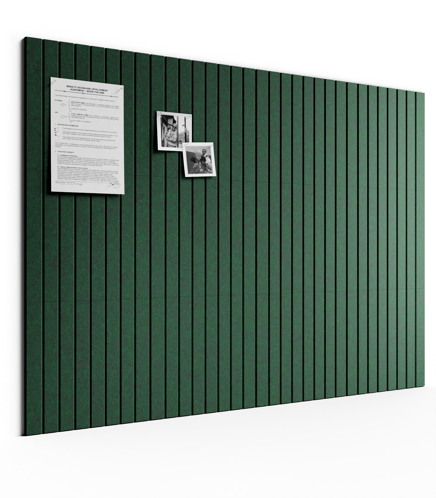 Bumusty Large Cork Board Alternative-48 x 36" Felt Bulletin Board Tiles, with 30 Pushpins, 70 Adhesive Tabs, 12-Pack Slat Wall Paneling, Cork Boards for Office Push Pin Board Felt Board-Pine Green — image 1