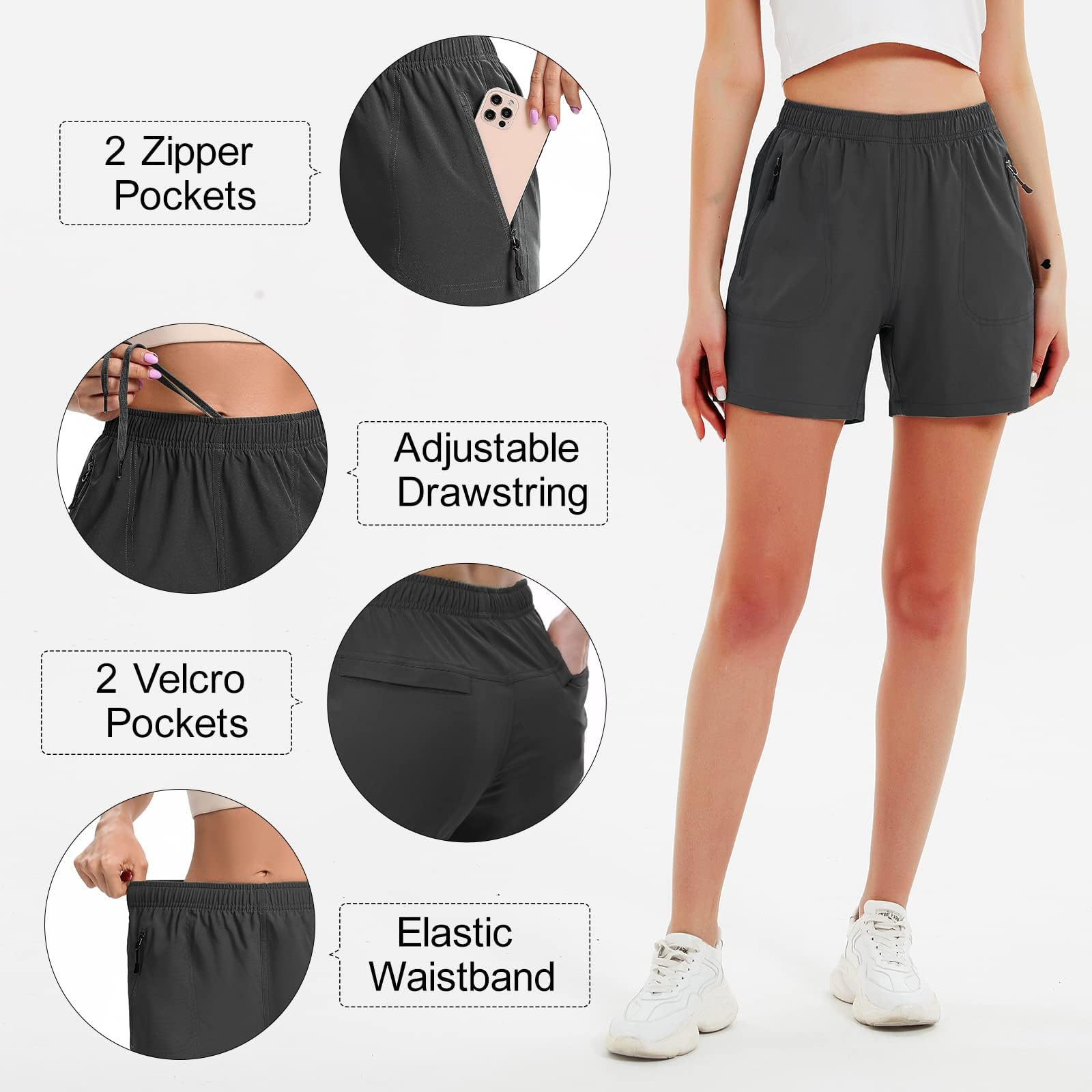 Pantalones Cortos de Senderismo para Mujer, de Secado rápido, Ligeros, atléticos, para Golf, Casuales, de 7 Pulgadas, con Bolsillos con Cremallera