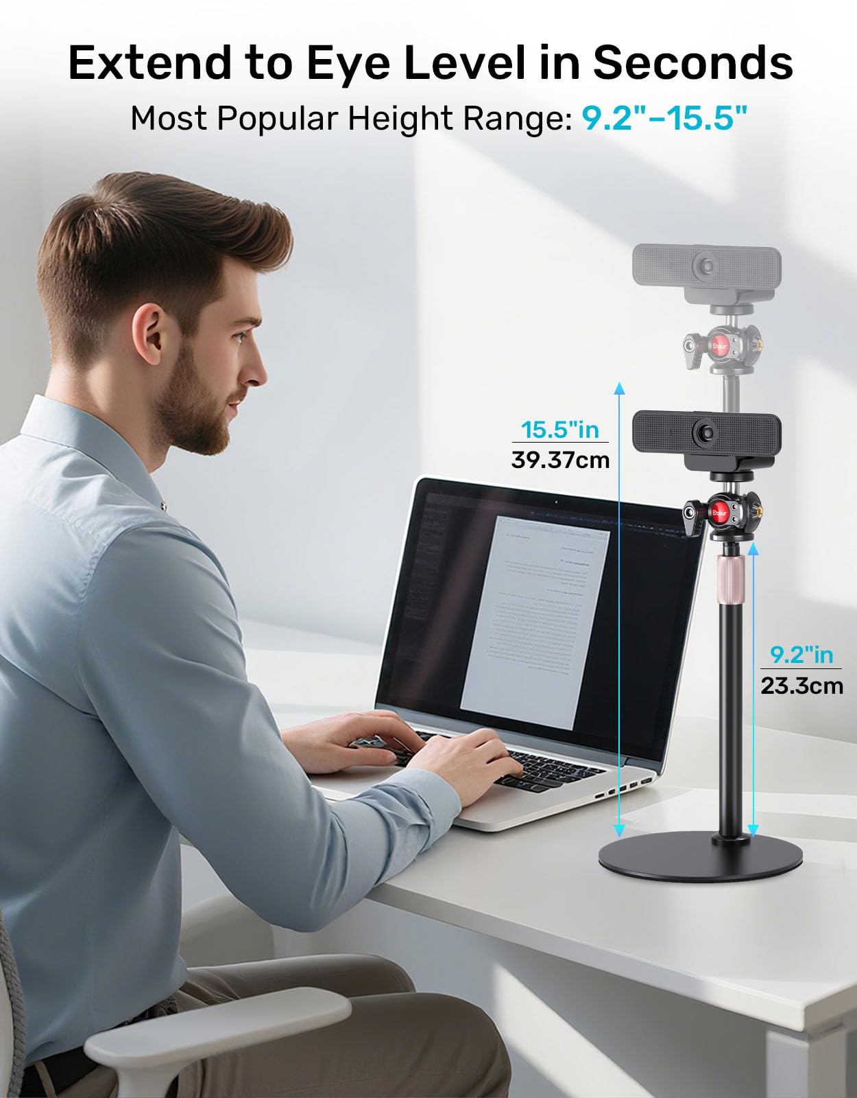 Support de webcam Logitech C920 C922 Brio 4K avec rotule 360°, base lourde réglable, filetage 6,35 mm