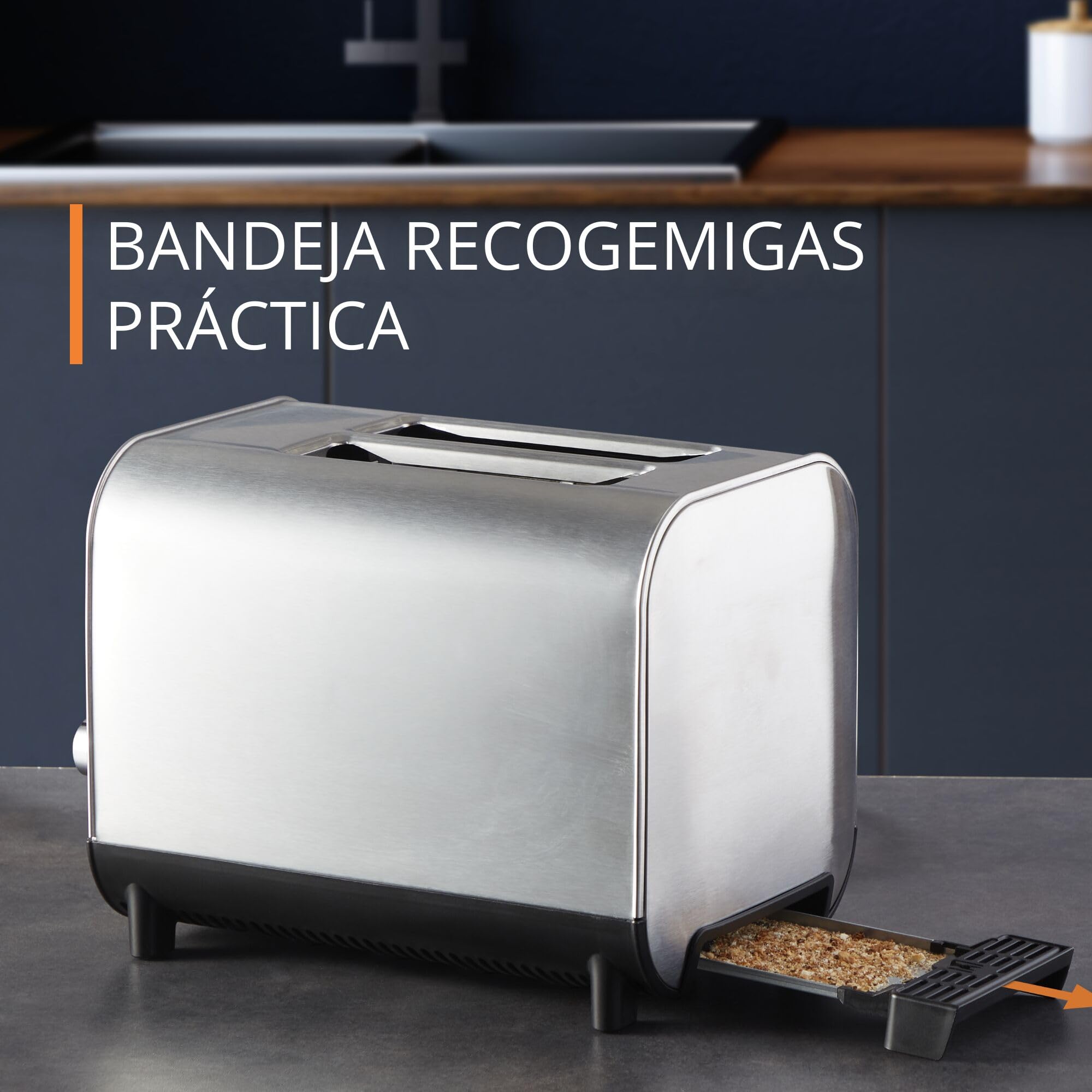 Krups KH682D10 Krups KH682D10 Tostador de 2 ranuras acero inoxidable Excellence, ancho ajustable, 8 niveles de potencia, palanca elevadora del pan, función parada, descongelar, recalentar