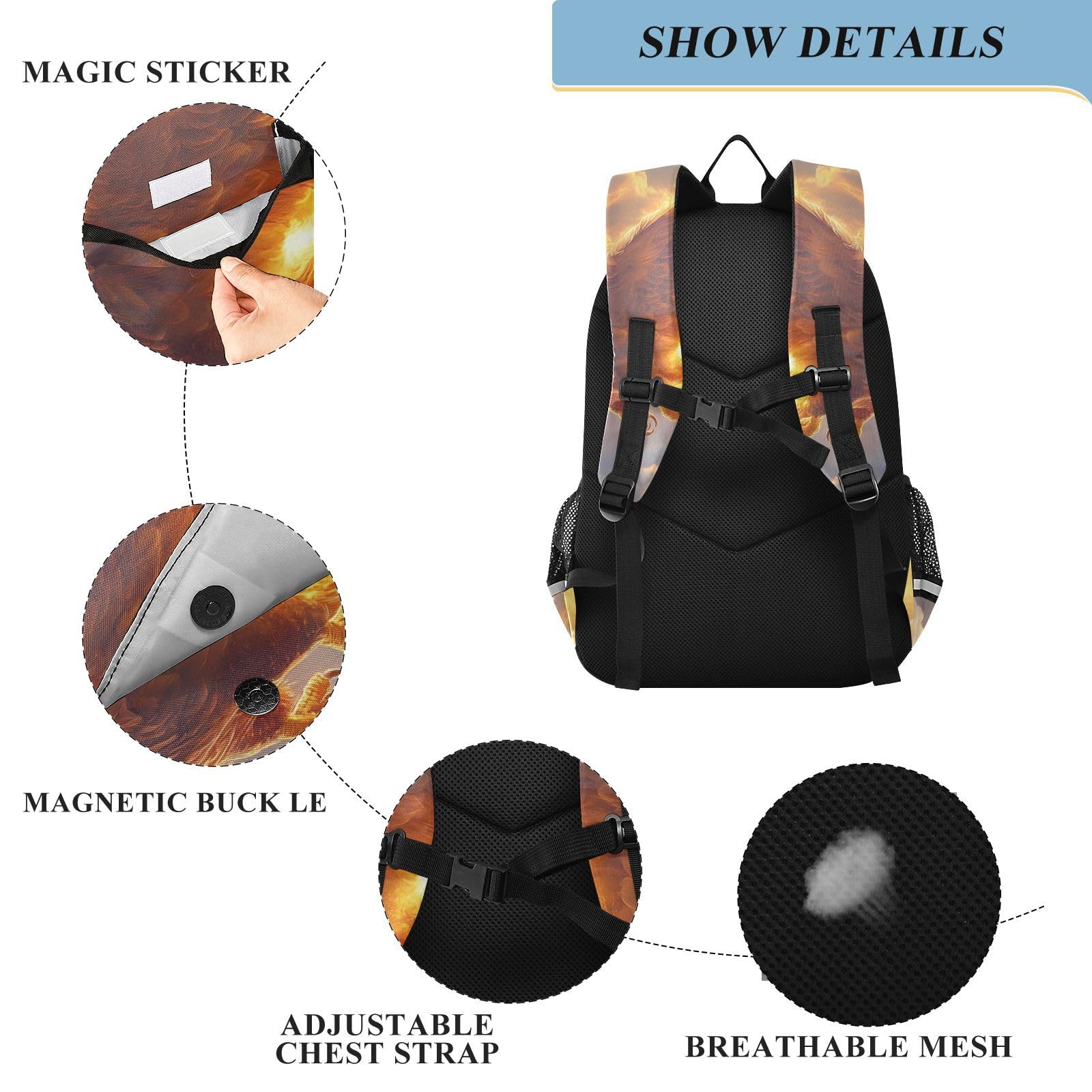Mnsruu Laptop-Rucksack, 15,6 Zoll, Motiv: Adler, die durch Flammen fliegen, Schultasche für Teenager, Mädchen, leichter Reiserucksack für College-Arbeit, 45 x 33 x 17 cm