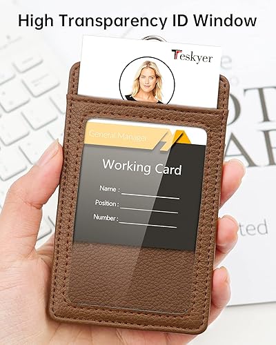 Miniatura 77 de Teskyer - Soporte para tarjetas de identificación con cordón, soporte de cuero para tarjetas de identificación, portatarjetas con cordón, vertical