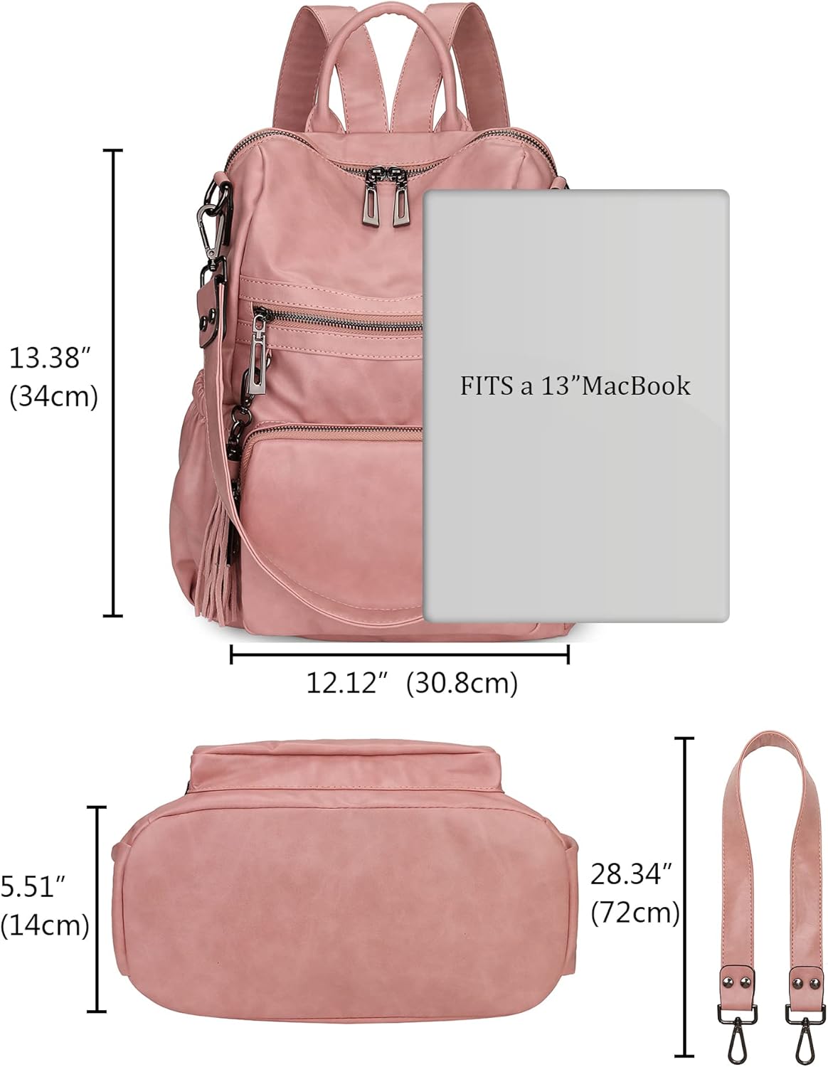 Uromee Travel Backpack Purse for Women Vegan Leather Ladies Fashion Tassel Shoulder Bag Convertible - Image 7