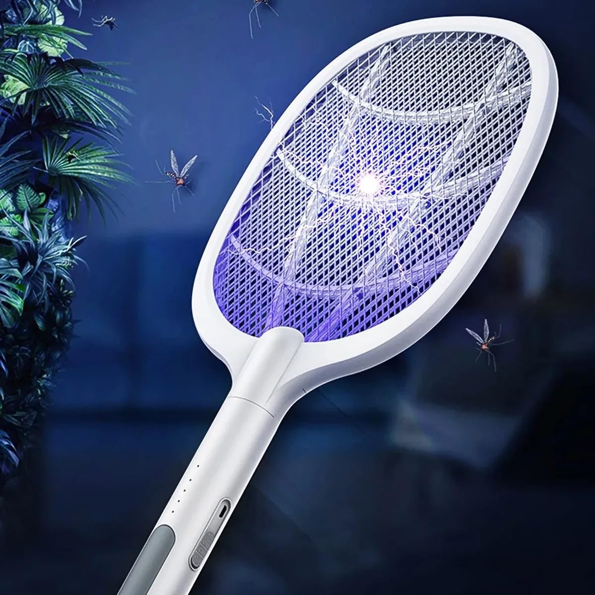 Coverzone Standlı Taşınabilir Sinek Öldürücü Mor Işık Tenis Raketi 27cm x 22cm Şarjlı Dekoratif Yatak Odası, Çocuk Odası, Bebek Odası Sinek Kovucu USB Şarjlı LTD618
