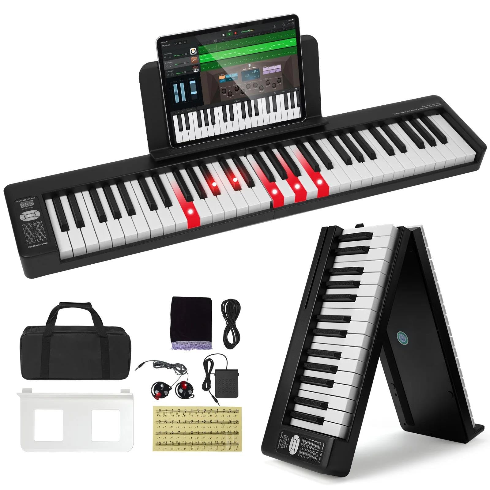 Pianino Elektroniczne Profesjonalne Elektroniczne Cyfrowe Pianino Składane 61 Lub 88 Klawiszy Ładowalne Dla Początkujących Dorosłych(88 Keys White)