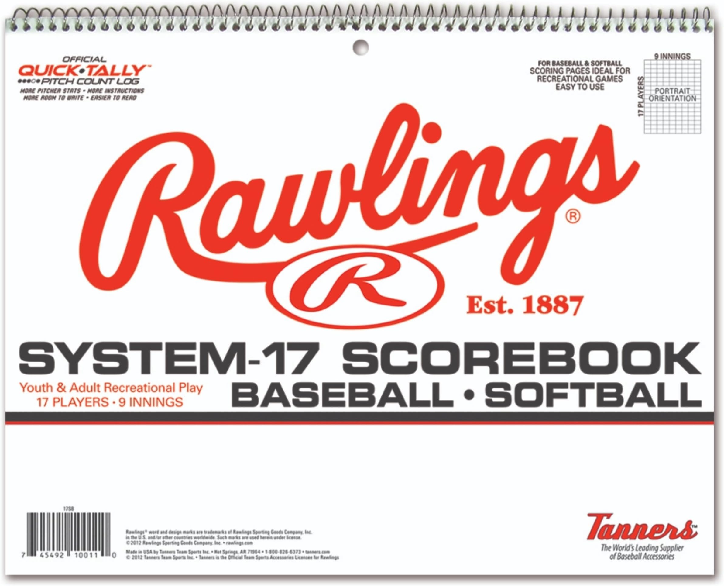 Rawlings | System-17 Baseball & Softball Scorebook | 9-Inning Scorebook for 17 Players | Spiral Binding