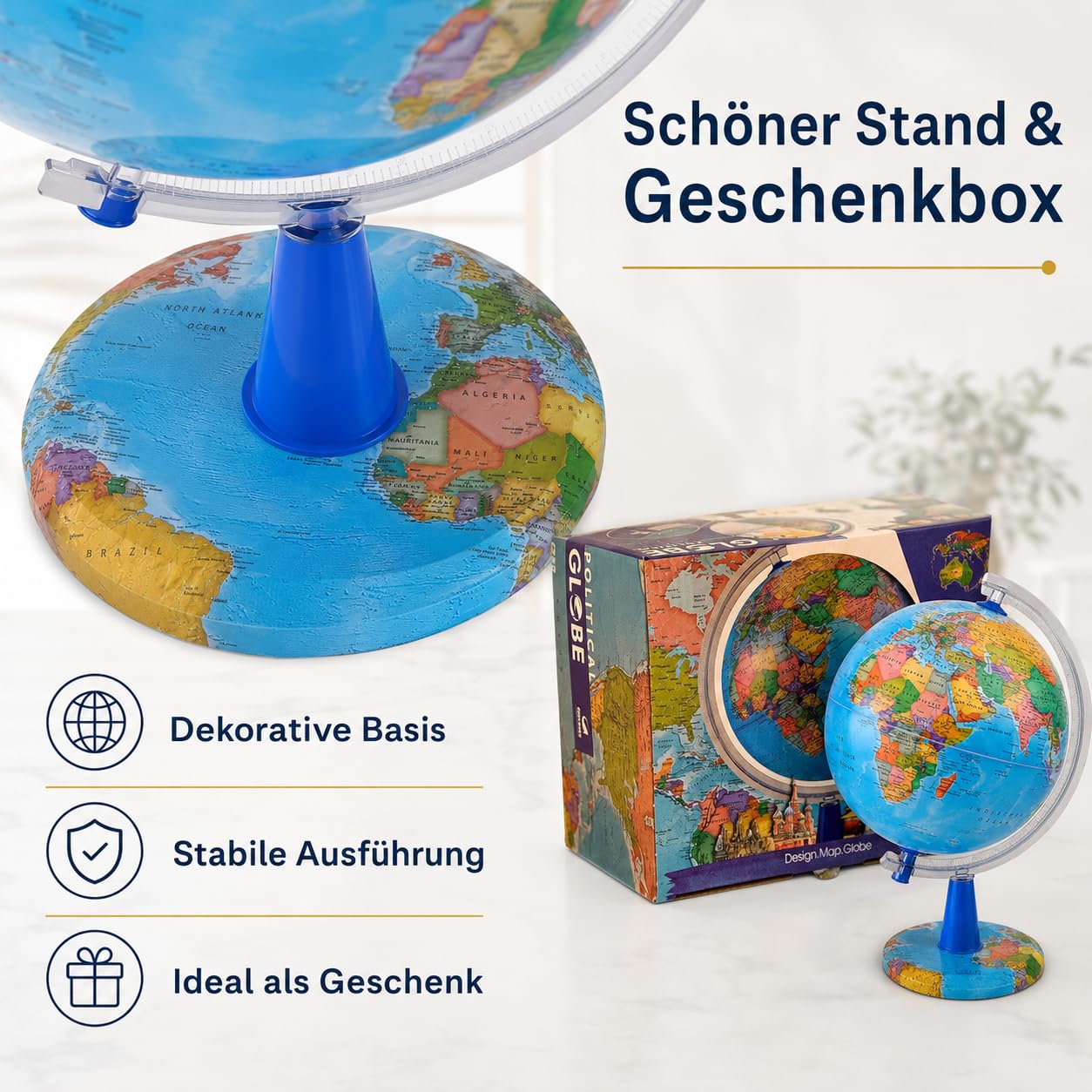Leuchtglobus 20 cm Deutsche Karte Schülerglobus LED Licht | Mit USB C Beleuchtung 20 Markierpins Geschenkbox und klarem Druck für Schule Zuhause Büro und Reiselustige