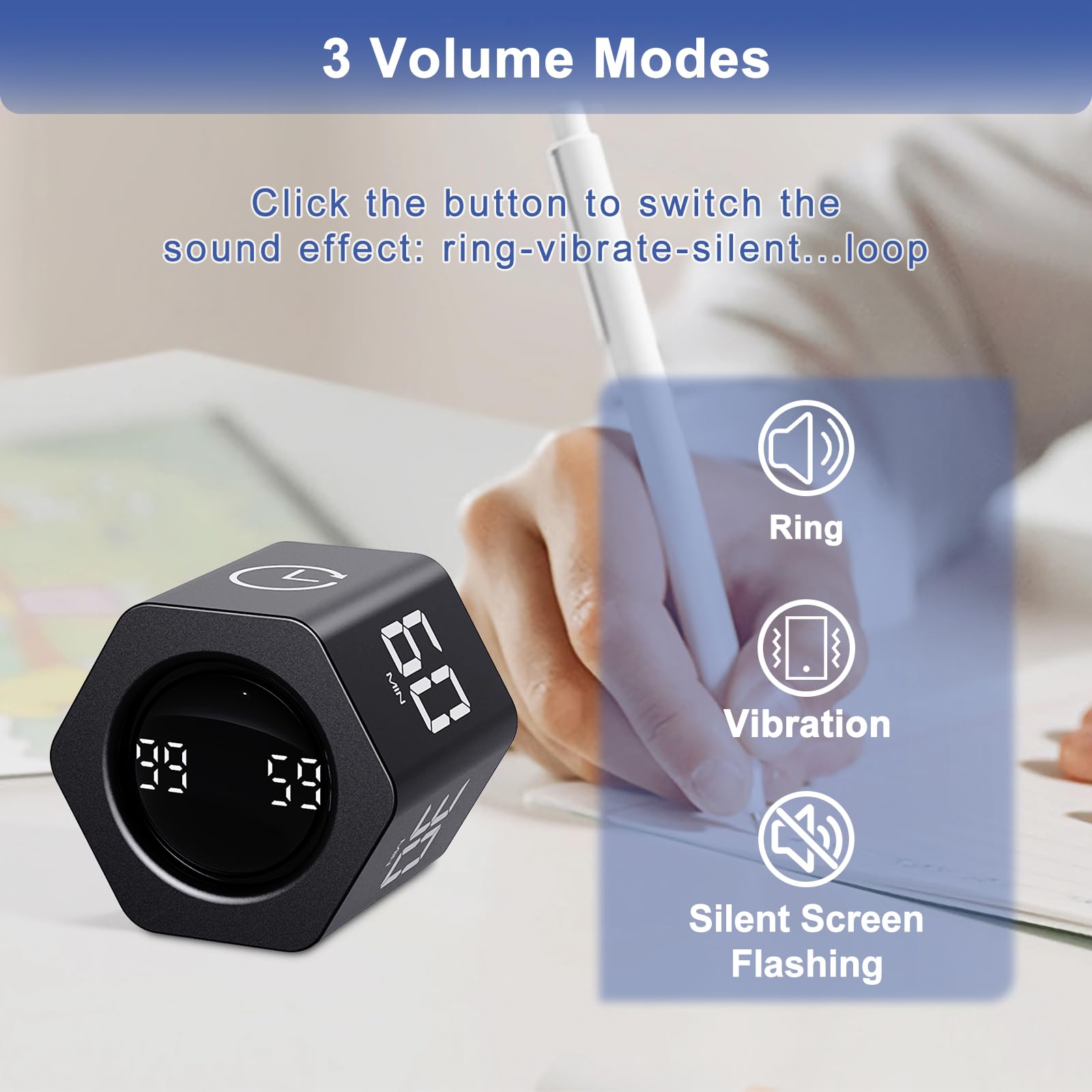 Cuteefun Hexagon Digital Productivity Timer, Rotating Pomodoro Timer with Gravireceptor 1-5-10-30-60 Min Countdown - Image 3