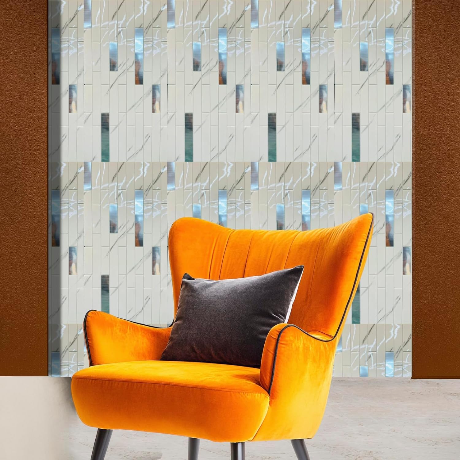 STL Self Adhesive Waterproof 3D Wall Panels – PE Foam Brick Wall Tiles & Wallpaper Stickers for Home, Office, Living Room, Kitchen, and Bathroom Décor (White Ocean Silver Panel, Pack of 20) 2