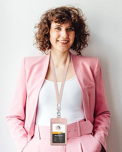 Miniatura 219 de Teskyer - Soporte para tarjetas de identificación con cordón, soporte de cuero para tarjetas de identificación, portatarjetas con cordón, vertical