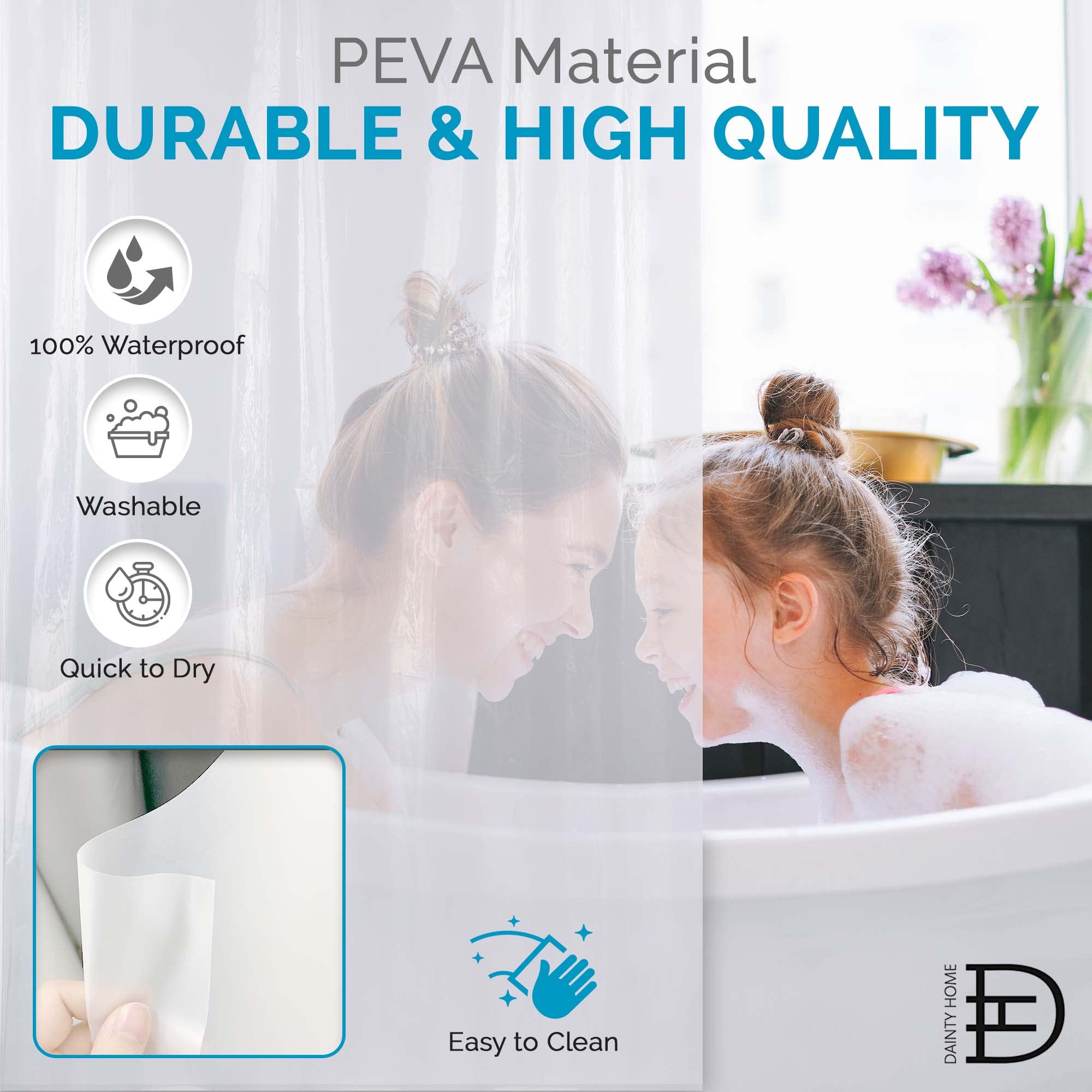 Dainty Home Shower Curtain Liner 3 Weighted Magnets Clear 4Gauge 70