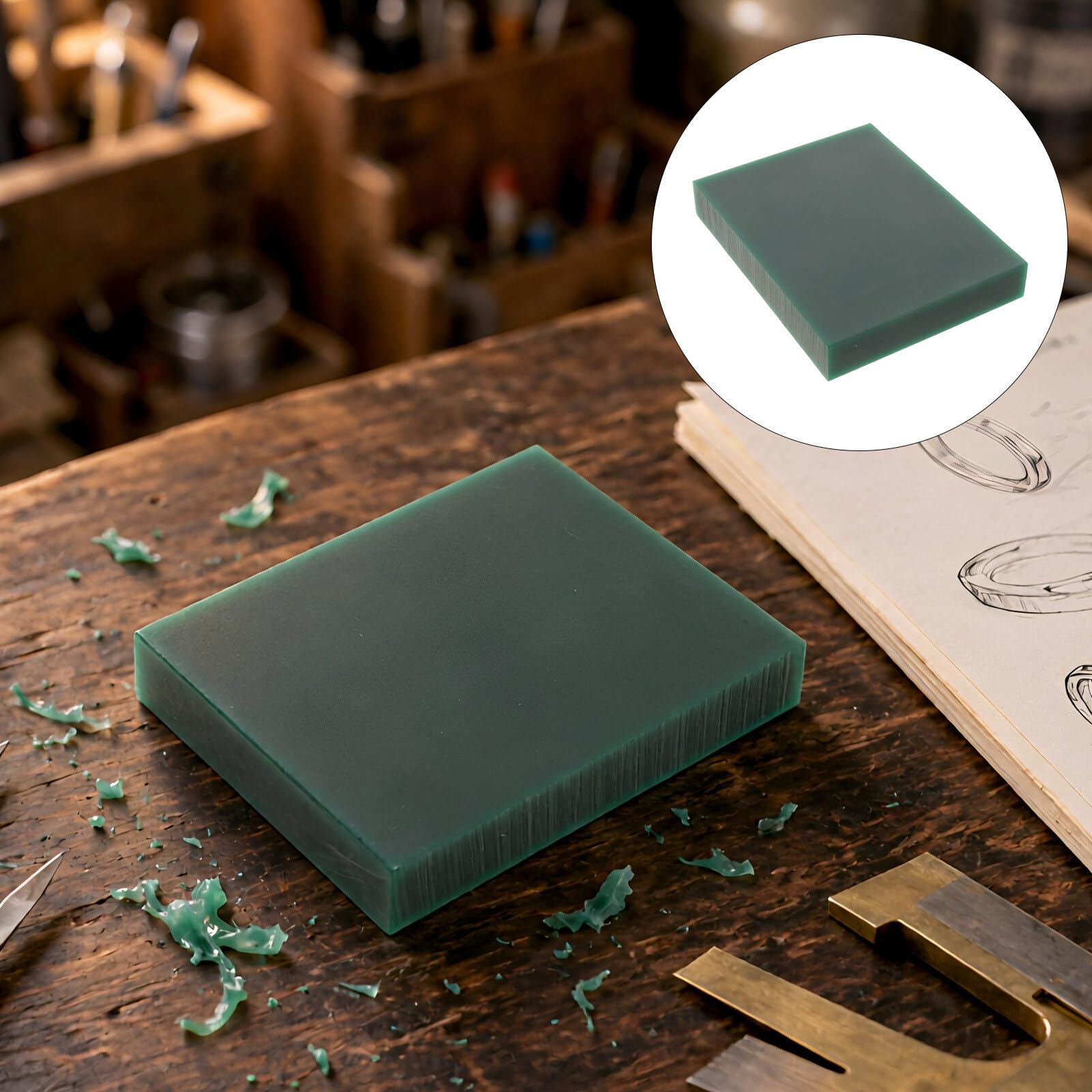 SUPVOX Lámina de Cera Verde para Tallar Joyería y Anillos, 9x7x1,4 Cm